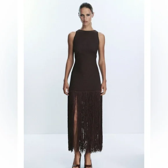 Zara Fringed Fitted Dress - Picture 3 of 15